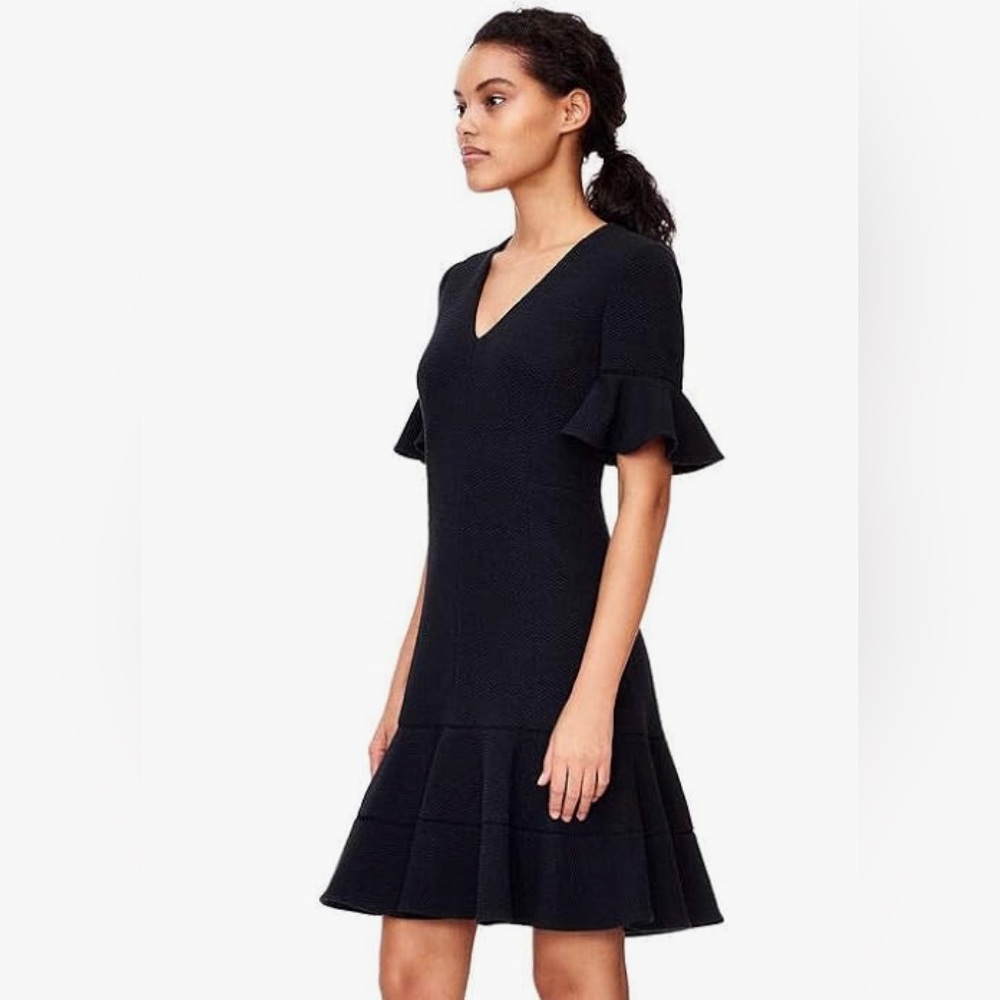Rebecca Taylor Stretch Textured V-Neck Dress Black